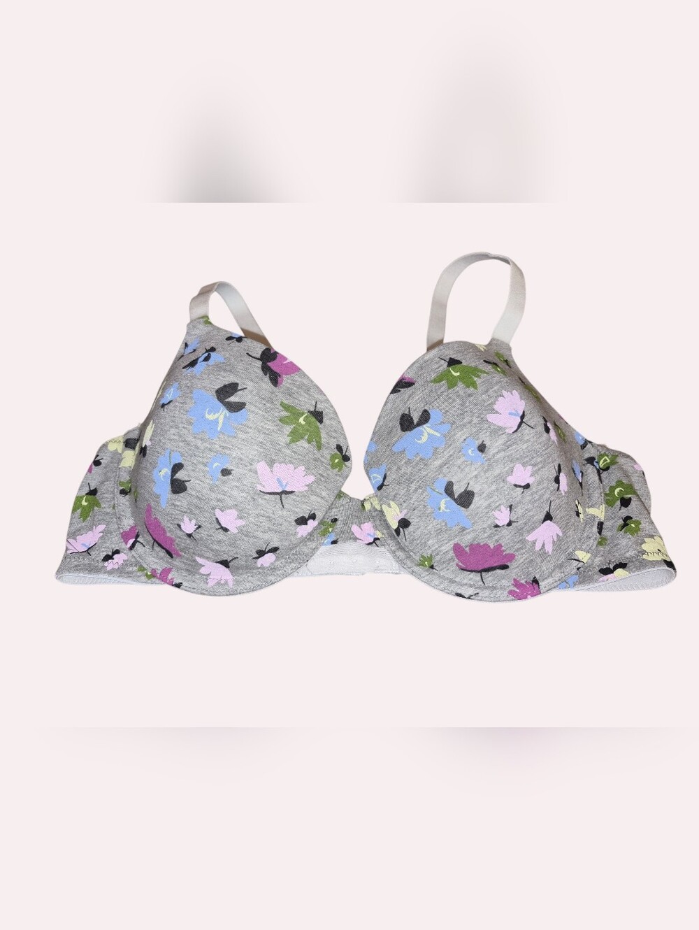 Auden Gray Floral Everyday Demi Coverage Lightly Lined T-Shirt Bra Size 36B